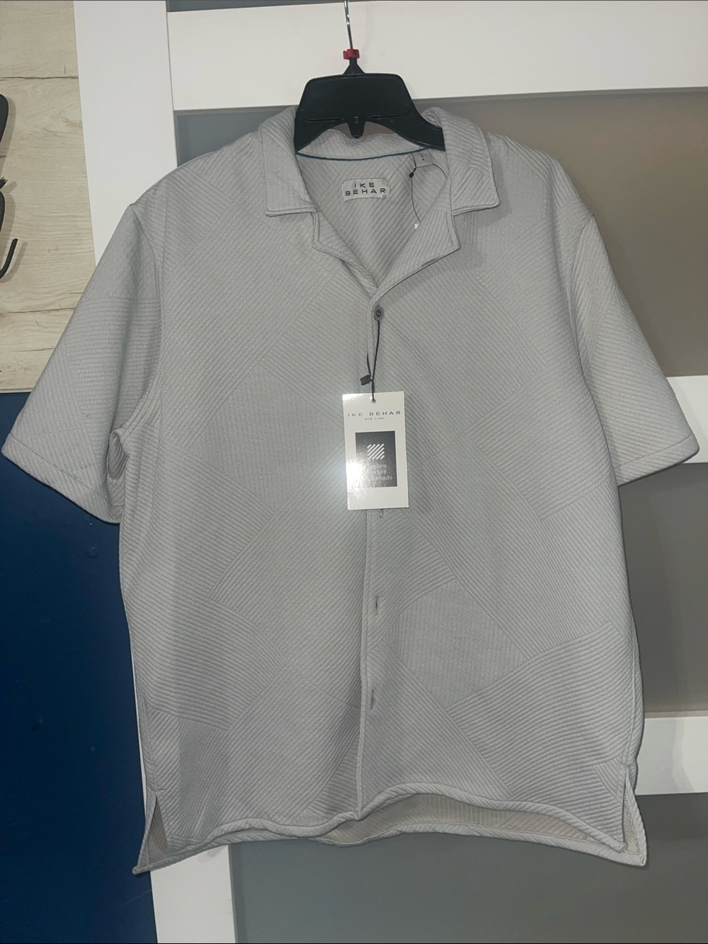 Ike Behar Light Gray Short Sleeve Casual Button-Down Shirt